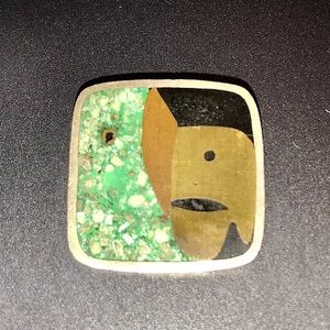 Vintage TAXCO Metales Casados 925 Sterling Inlaid Chrysoprase Onyx PARROT Brooch